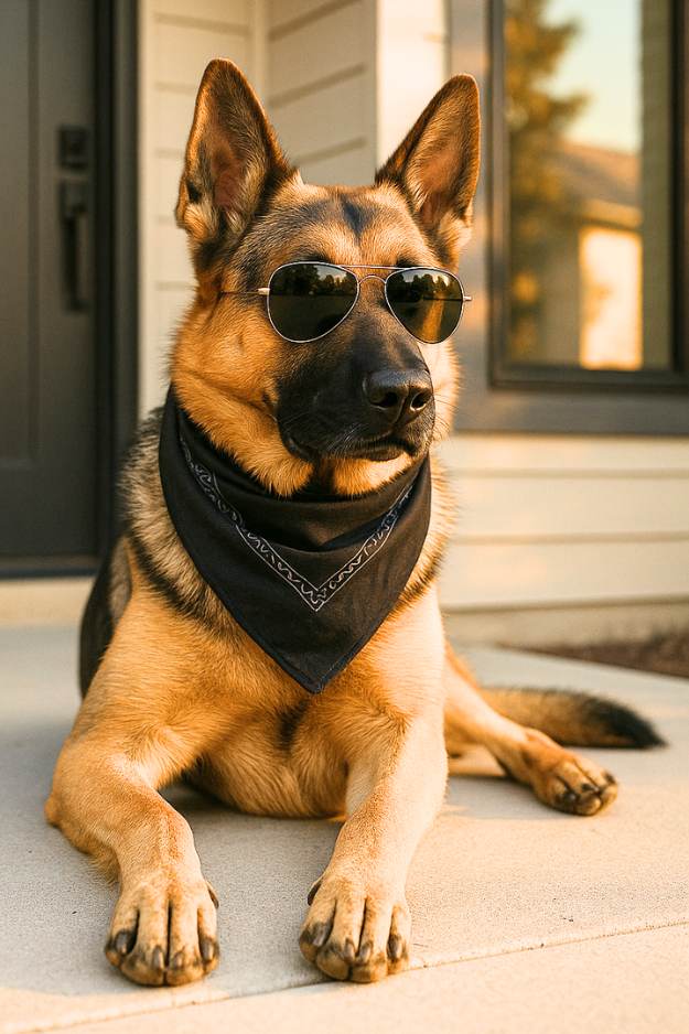 german shepherd in aviators