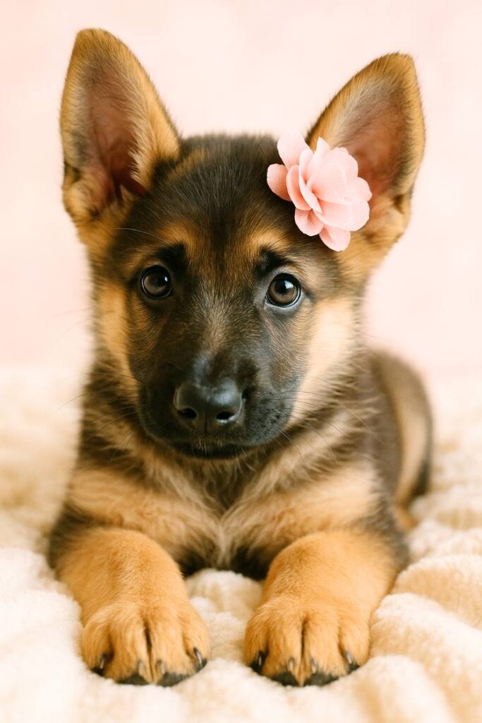 cute female gsd pup sitting