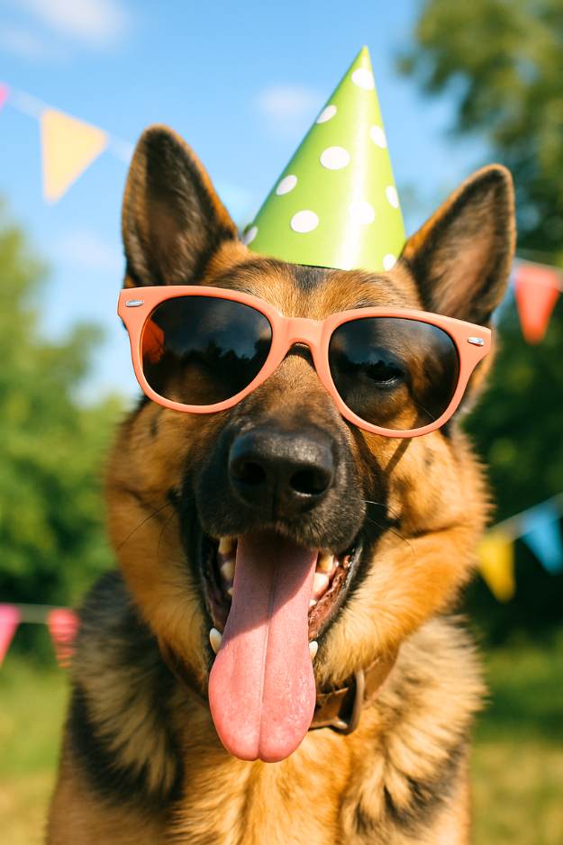 german shepherd in a funny cap