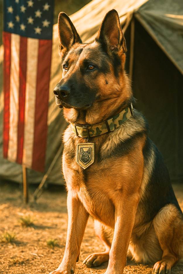 german shepherd in army camp