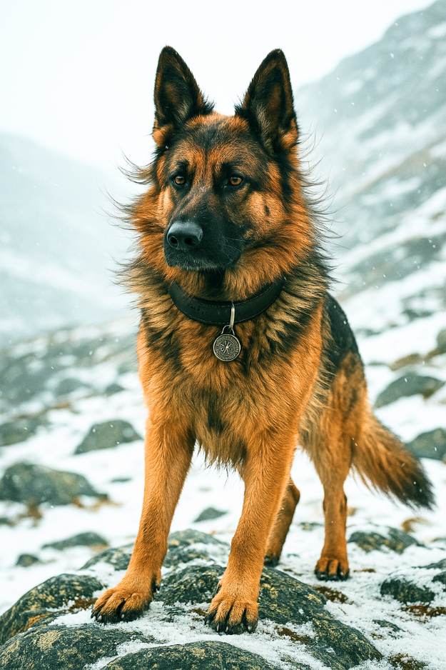 german shepherd in snow
