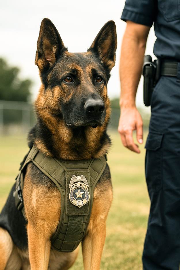 german shepherd with police office